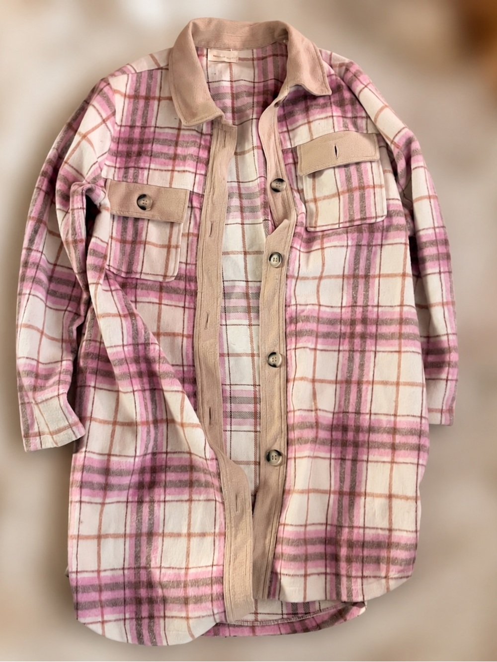 Pink Plaid Woman’s Long Shacket